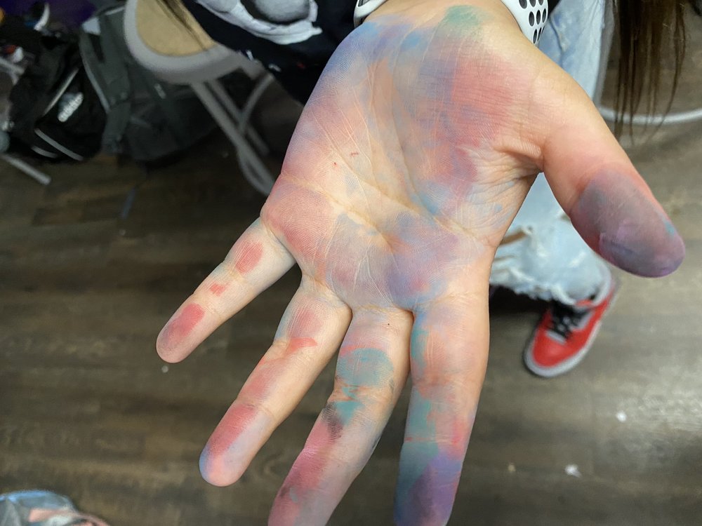 Hand covered in chalk