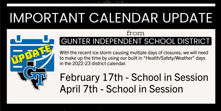 GISD Calendar Update  Gunter Middle School