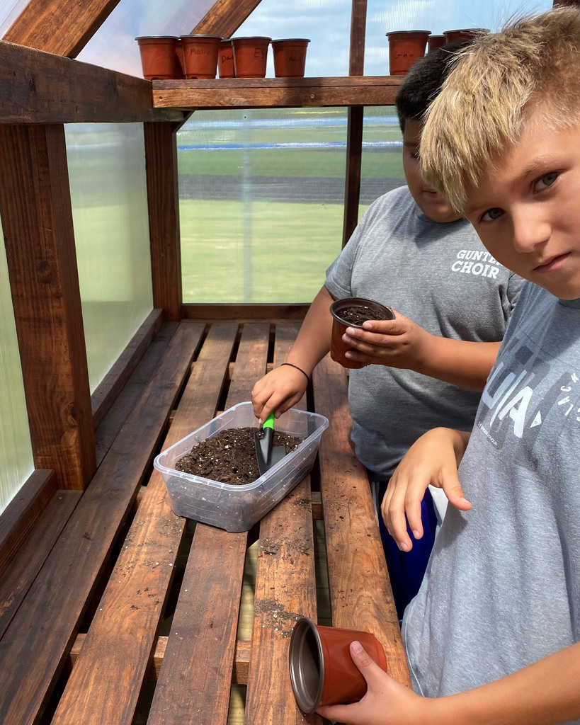 students planting grass seeds