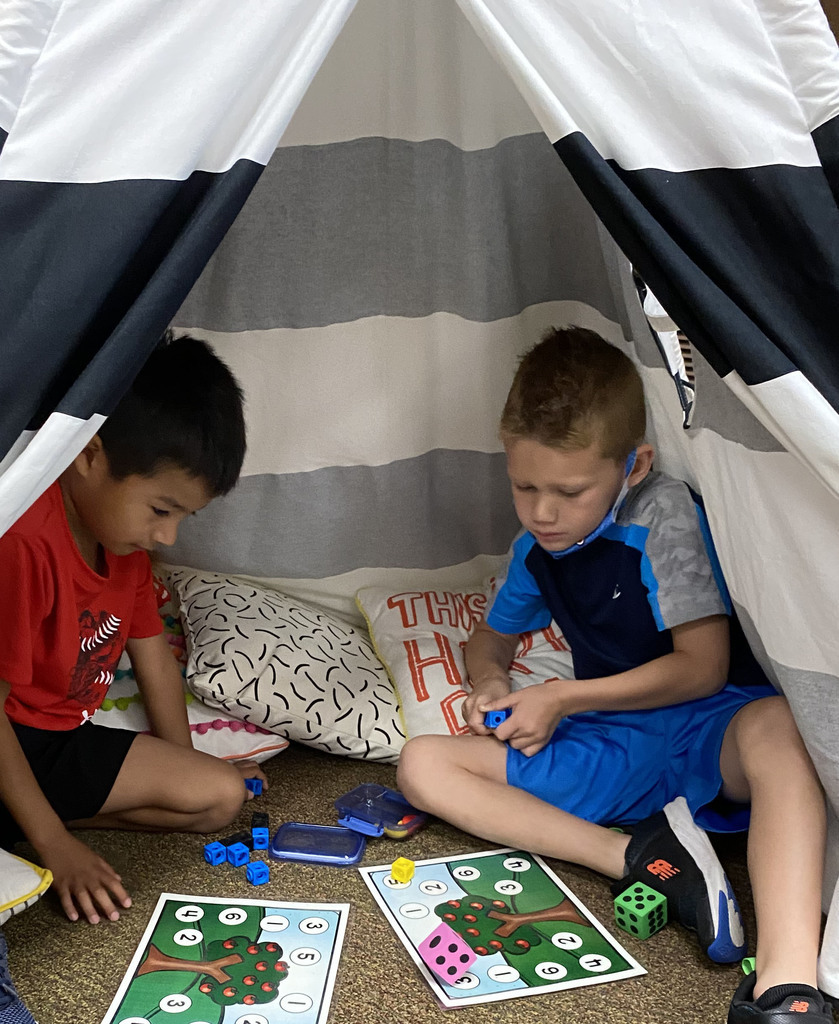 students playing math game