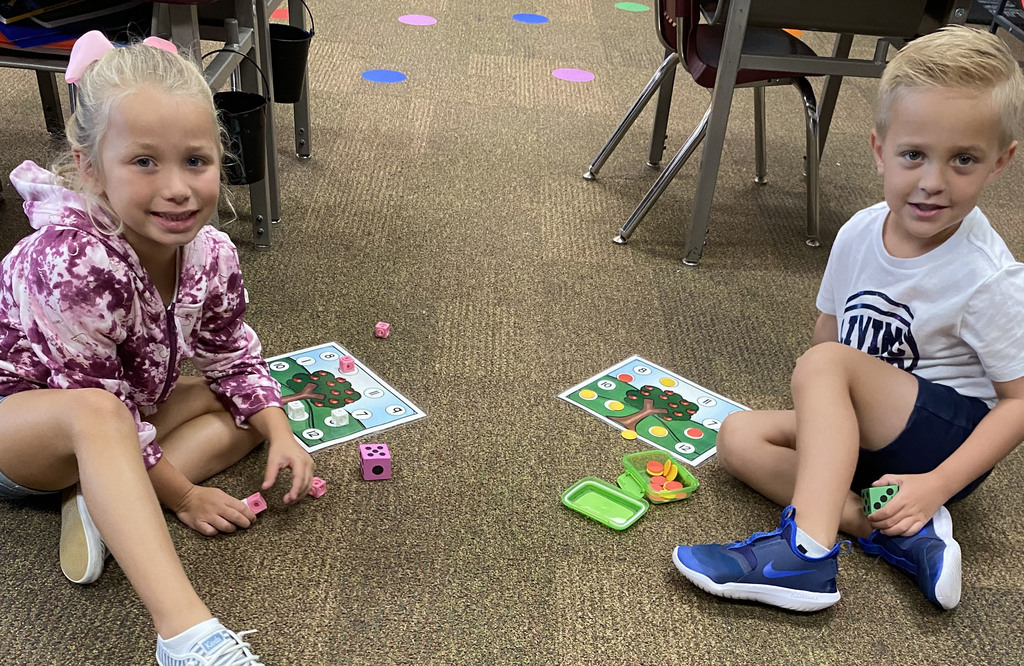 students playing math game